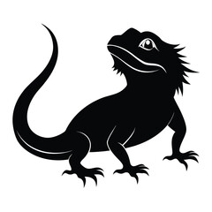 Obraz premium A striking black silhouette of a bearded dragon showcasing its unique spiky features isolated on white background
