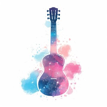 watercolor guitar with galaxy design clip art preview