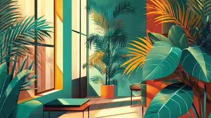 an inviting room filled with vibrant potted plants that add a touch of nature to the interior space