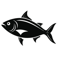 Stylized blue fish silhouette with flowing fins and tail isolated on white background