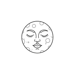 Fototapeta premium Vector icon of a full moon with a face, symbolizing tranquility, night, and dreams