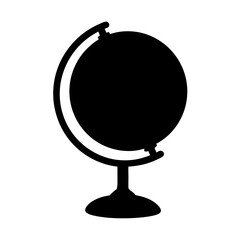 Iconic image of a black globe on a stand against white background