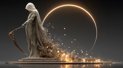 Hooded Grim Reaper with Fiery Aura and Scythe – Generative AI