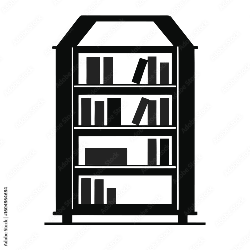 Poster elegant silhouette of a bookshelf filled with various books presented as a clean graphic design elem