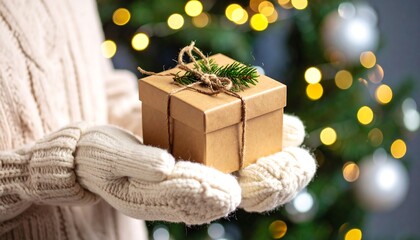 Hands holding a Christmas gift box