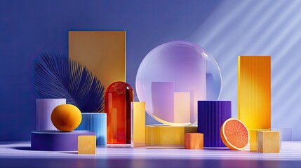 an artistic still life arrangement with vibrant, contemporary colors and abstract forms