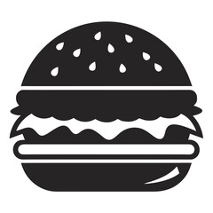 Classic hamburger silhouette with sesame seed bun lettuce and patty isolated on white background
