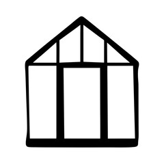 Simple black and white greenhouse illustration with clean geometric design element