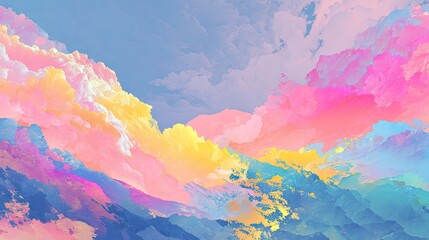an abstract representation of a vibrant sky with a fluffy cloud backdrop