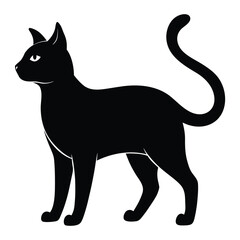 A sleek black cat silhouette with a playful pose isolated on a clean white background for versatile design use isolated on white background