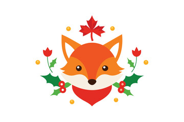 Cute Fox Head Framed with Christmas Elements for Banner or Advertisement Design