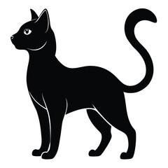 Elegant black cat silhouette with a graceful pose perfect for graphic design projects isolated on white background
