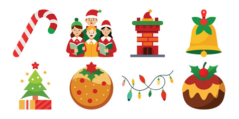 Christmas holiday icon set with Santa Claus snowman tree and gift elements