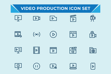 Video production new stylist  solid icons.Broadcasting, Communication, Video,Cinema,video player, live streaming,Play Button icons and more. Vector illustration.