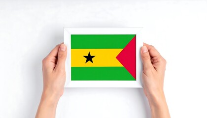 Hands holding a framed flag