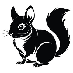 A detailed black silhouette of a chinchilla a small rodent known for its soft fur presented cleanly isolated on white background