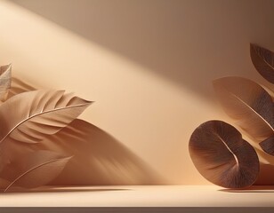 neutral beige background with shadows of vegetative leaves for product presentation colors abstract