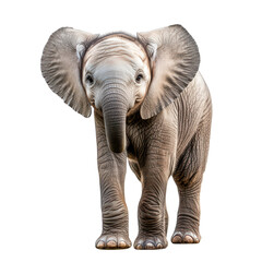 Fototapeta premium Young elephant stands alone in a natural habitat under bright sunlight showcasing its gentle features and playful nature