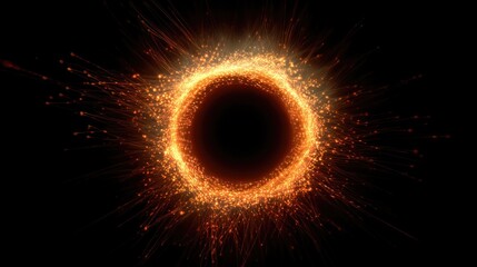 Fototapeta premium Explosion particle effect on black background. Neon shock wave