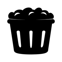 Stylized vector illustration of an overflowing popcorn bucket in black
