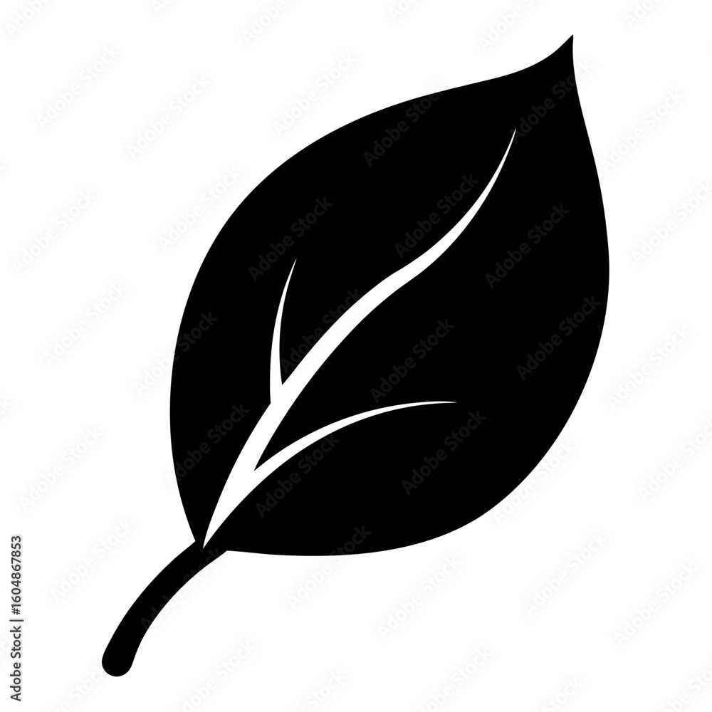 Poster simple single black leaf vector illustration with smooth curve design