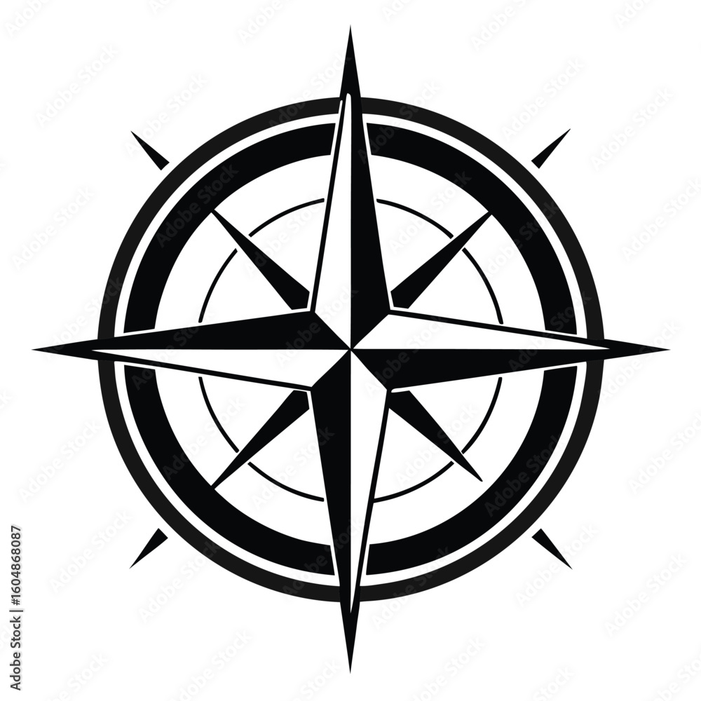 Poster classic navigational compass silhouette with directional points isolated on white background for des