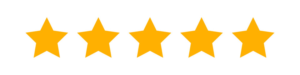 Obraz premium Row of five orange stars representing a perfect rating, commonly used in reviews, customer feedback, satisfaction scores, service quality, and performance evaluation