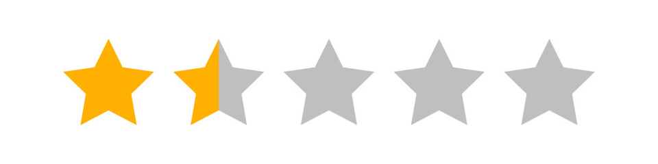 Row of five stars showing one full orange star and one half gray, representing a 1.5 out of 5 rating commonly used in reviews to indicate poor or below-average performance
