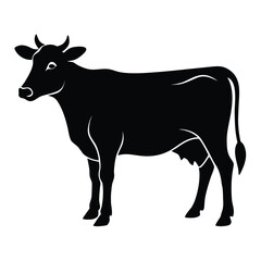 Fototapeta premium A detailed black silhouette of a cow standing gracefully presented isolated on a clean white background for versatile design applications isolated on white background