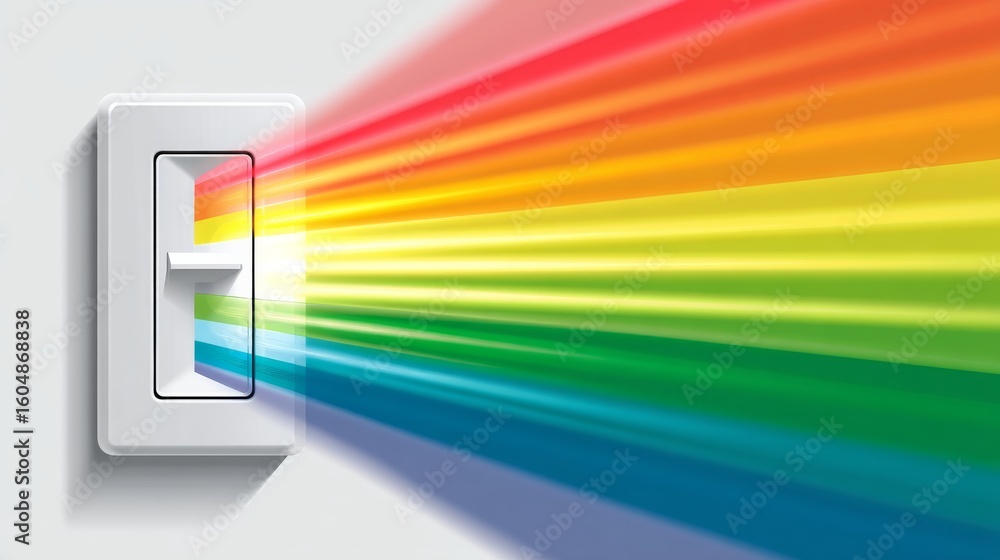 Poster colorful light beams emanating from a light switch creating a rainbow spectrum