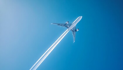 Airplane Flying Underneath, Leaving White Contrails Against a Clear Blue Sky