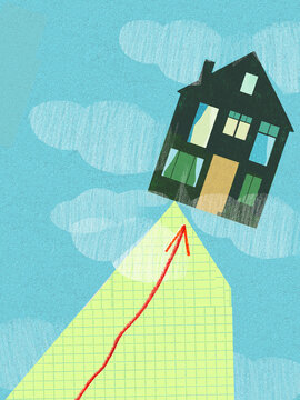 House precarious on peak of rising graph