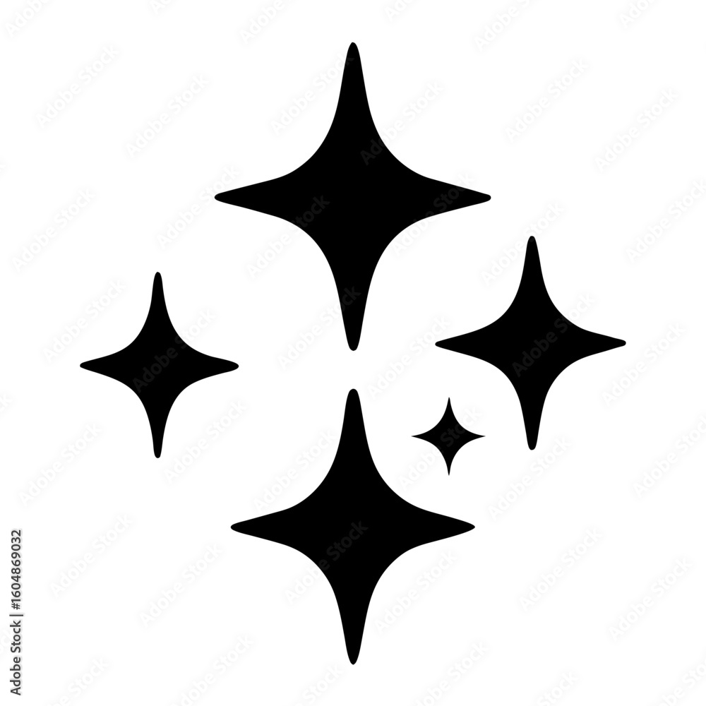 Poster four sharp star shapes arranged in a diamond pattern on white