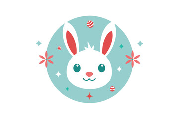 Rabbit Face Inside Floral Circle with Candy Cane Design for Festive Occasions
