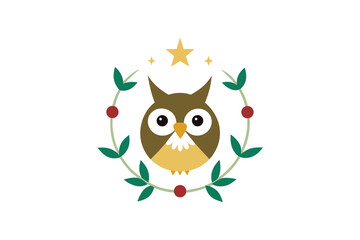 Realistic Owl Head with Mistletoe Crown Festive Banner or Advertisement Design