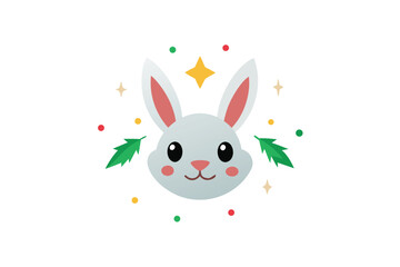 Gentle Rabbit Head Illustration with Soft Expression Surrounded by Abstract Shapes