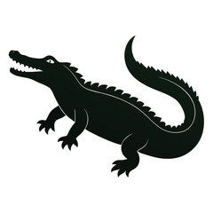 A striking black silhouette of a crocodile a powerful reptile presented clearly isolated on white background for versatile design use