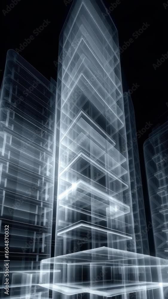Aufkleber a modern building 3d architecture hologram simulation