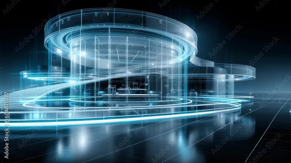 Aufkleber a modern building 3d architecture hologram simulation