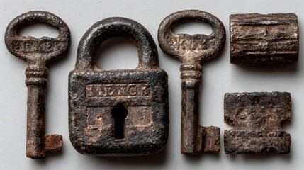 Aged metal lock and keys.