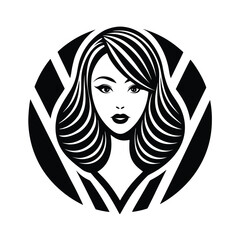 Minimalist logo a woman's face with flowing hair beauty