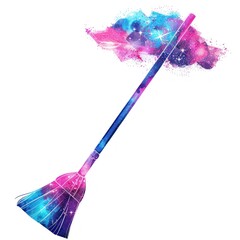 A colorful, stylized broom