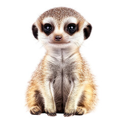 Fototapeta premium Cute meerkat sits upright, showcasing its curious expression against a white background