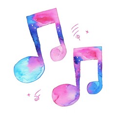 Watercolor music notes with cosmic design