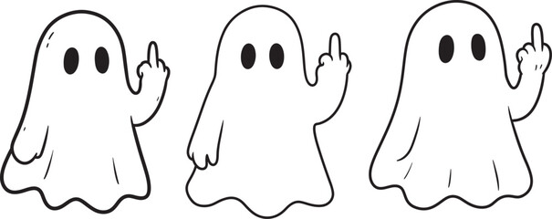 Three funny ghosts giving middle fingers silhouette