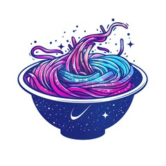 Colorful noodle dish in a bowl, swirling design