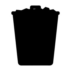 Black Silhouette of a Trash Can Overflowing with Waste on White Backdrop