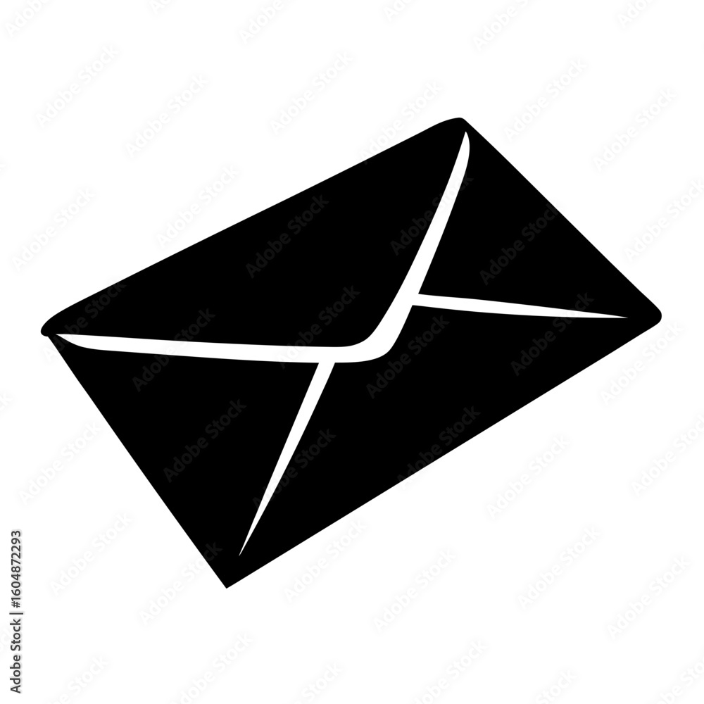 Poster stylized black vector image of a classic envelope, angled and simplified