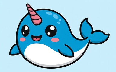 Delightful Narwhal Illustration with a Whimsical Design and Playful Elements, Perfect for Children's Content and Adorable Animal-themed Projects