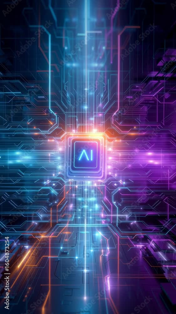 Poster a futuristic abstract technology background with neon lights and glowing circuit lines
